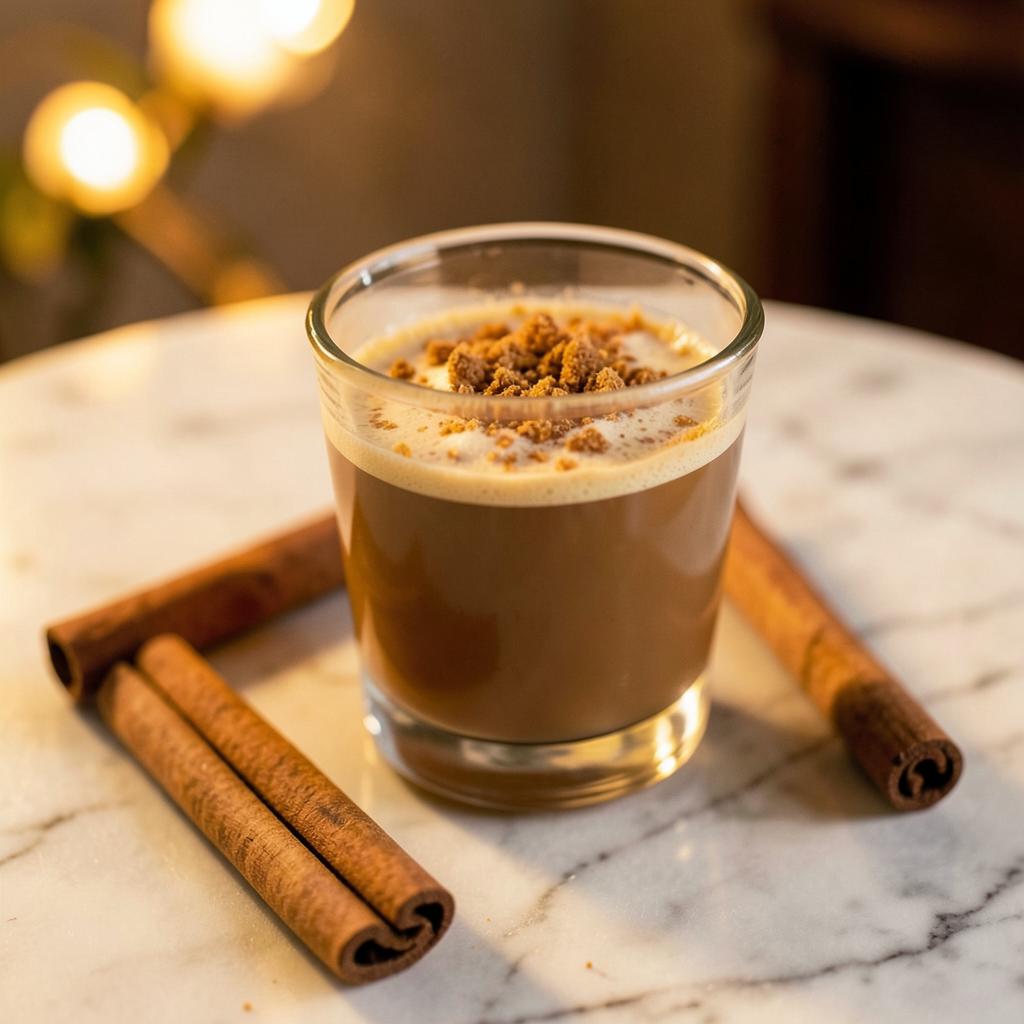 Apple cinnamon cortado in a glass with cinnamon sticks on marble